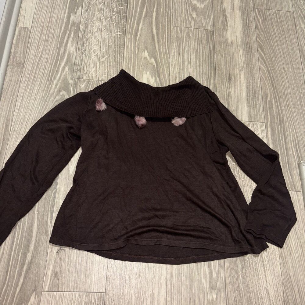 Cato Brown Off Shoulder Brown Sweater With Fuzz Balls Size Large
